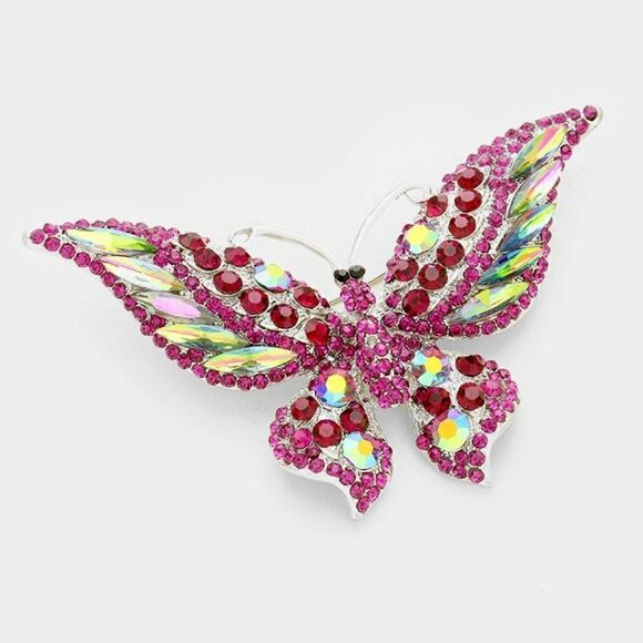 Butterfly Abalone Fuchsia Pink Crystal Large Brooch - Picture 1 of 7